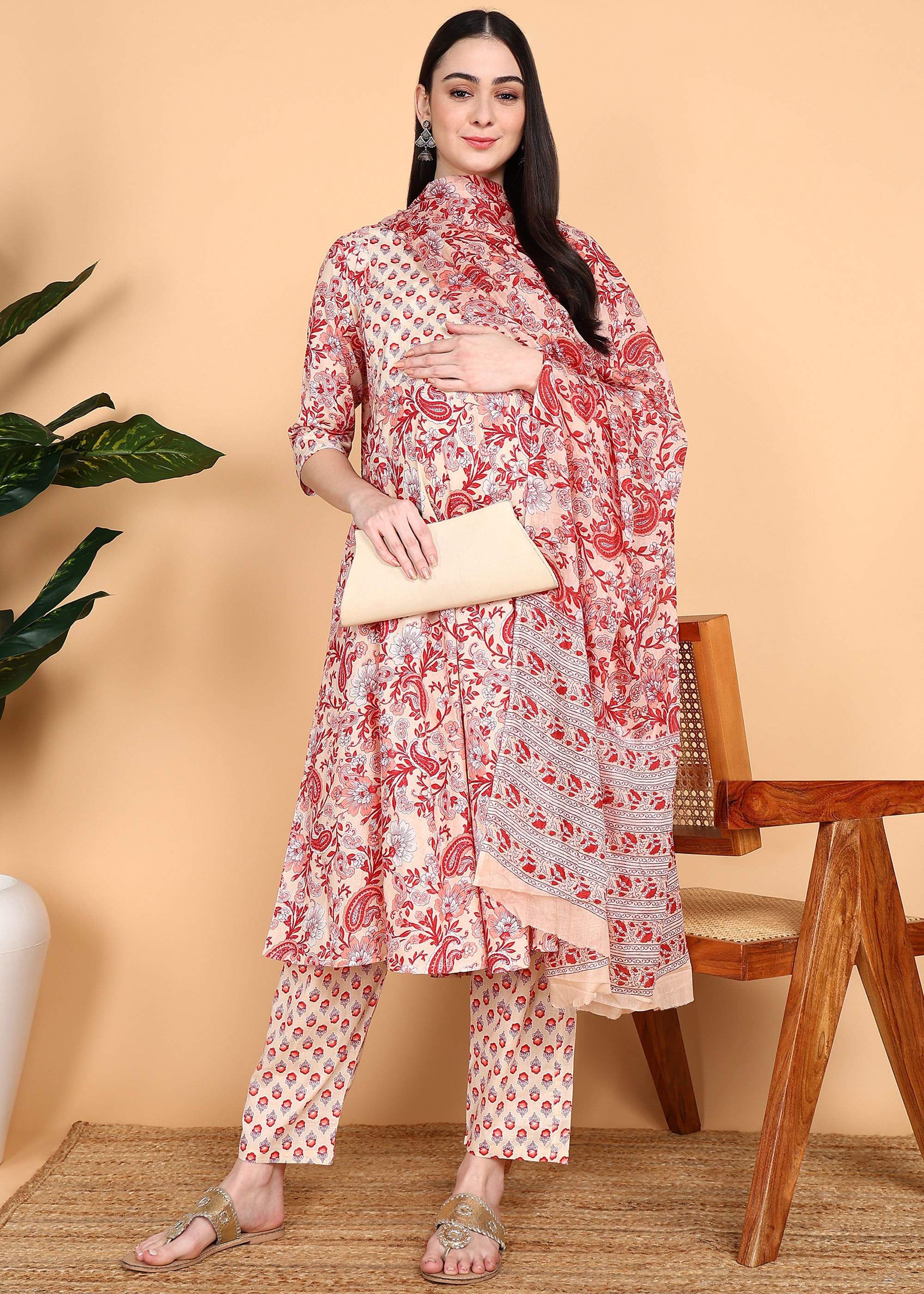 Peach-Maternity-Feeding-KurtaSet-with-Dupatta