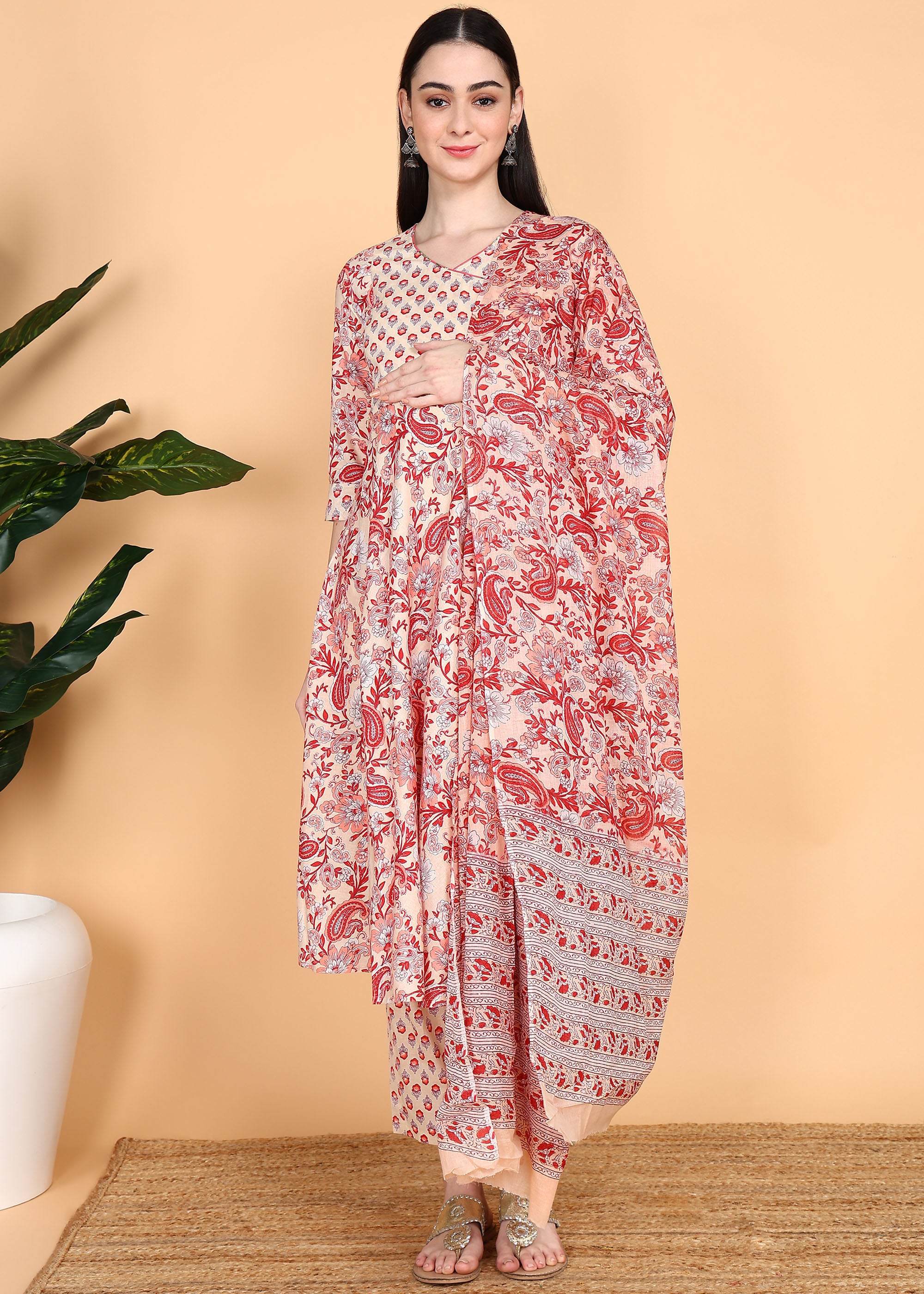 Peach-Maternity-Feeding-KurtaSet-with-Dupatta