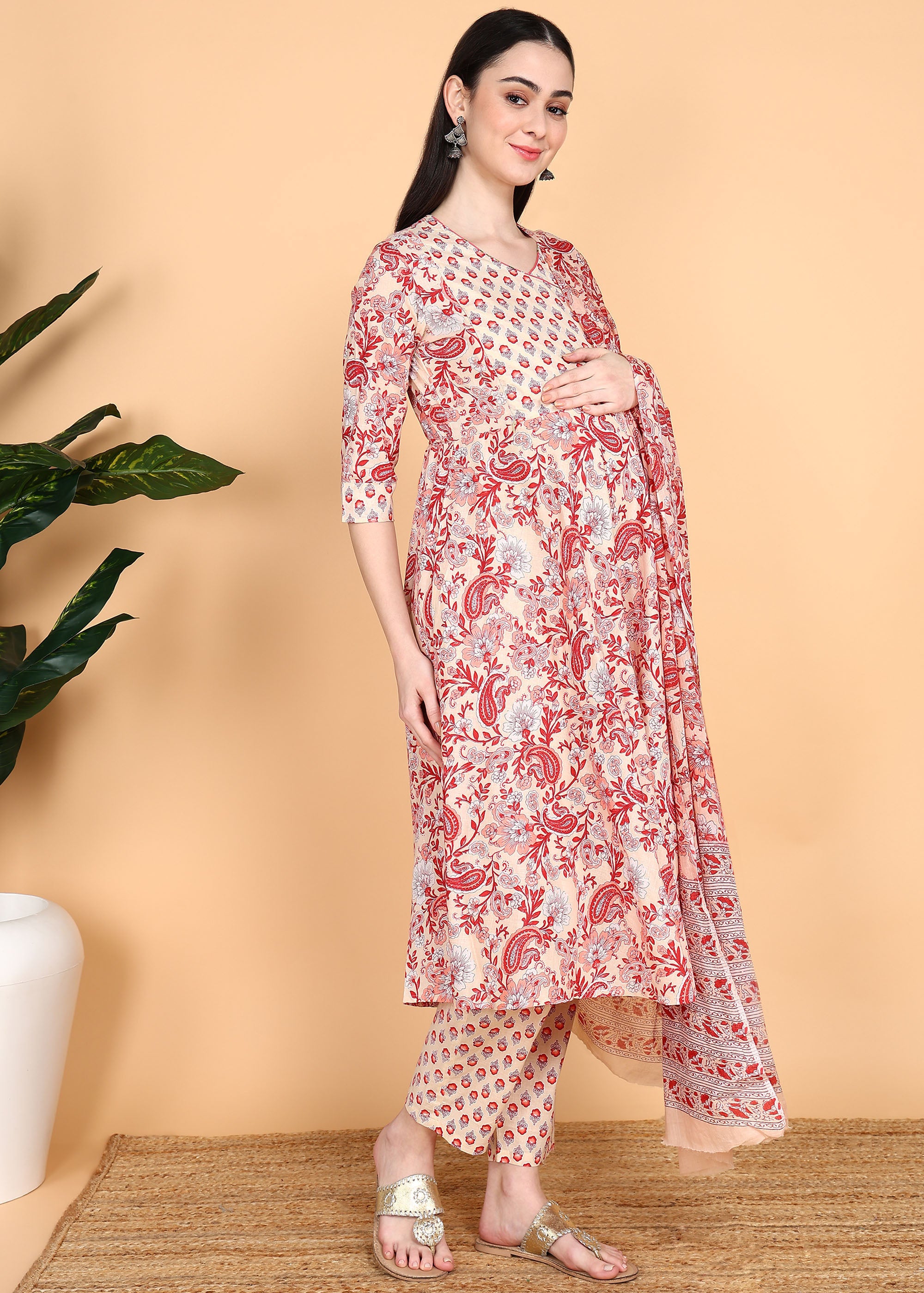 Peach-Maternity-Feeding-KurtaSet-with-Dupatta
