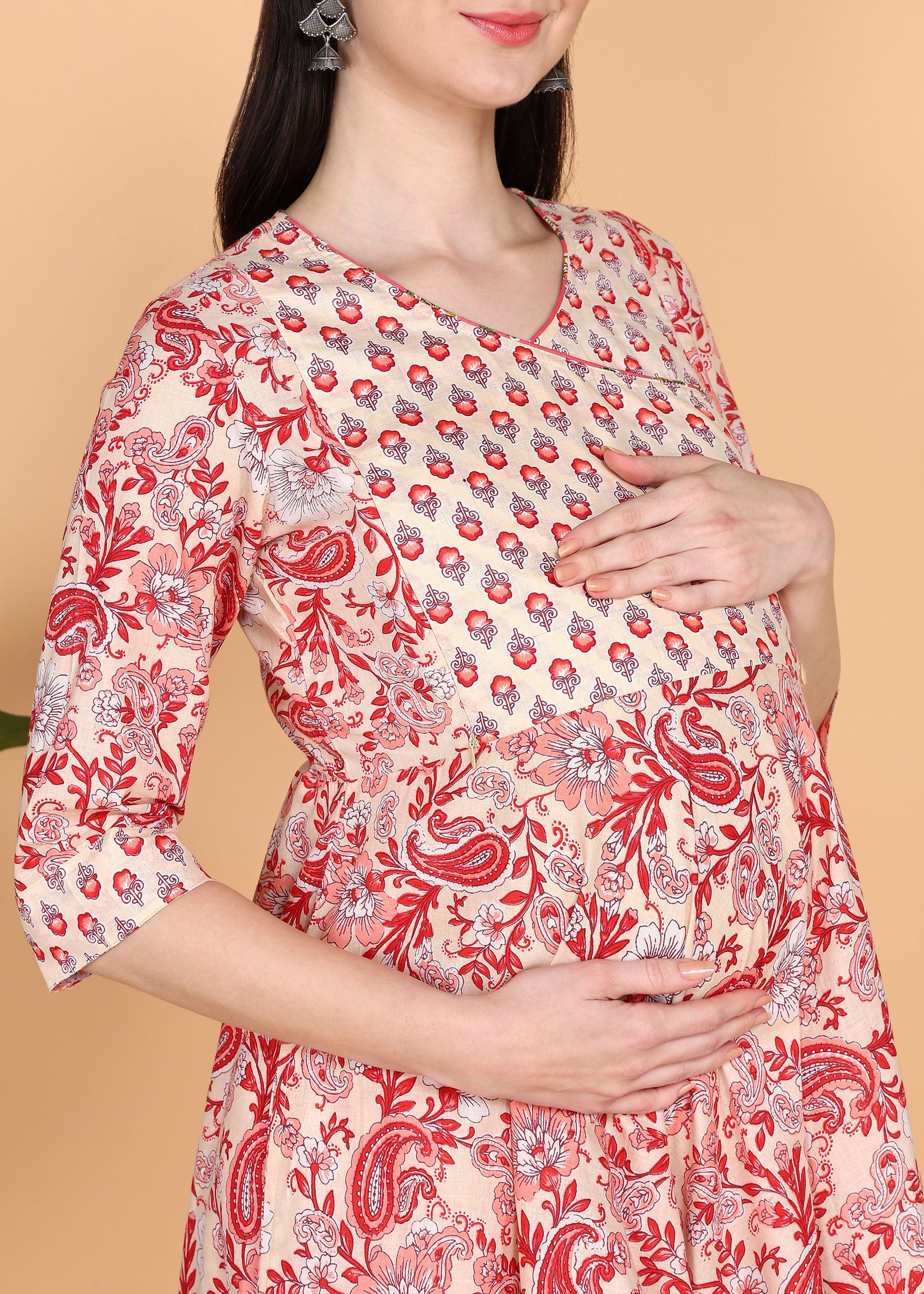 Peach-Maternity-Feeding-KurtaSet-with-Dupatta