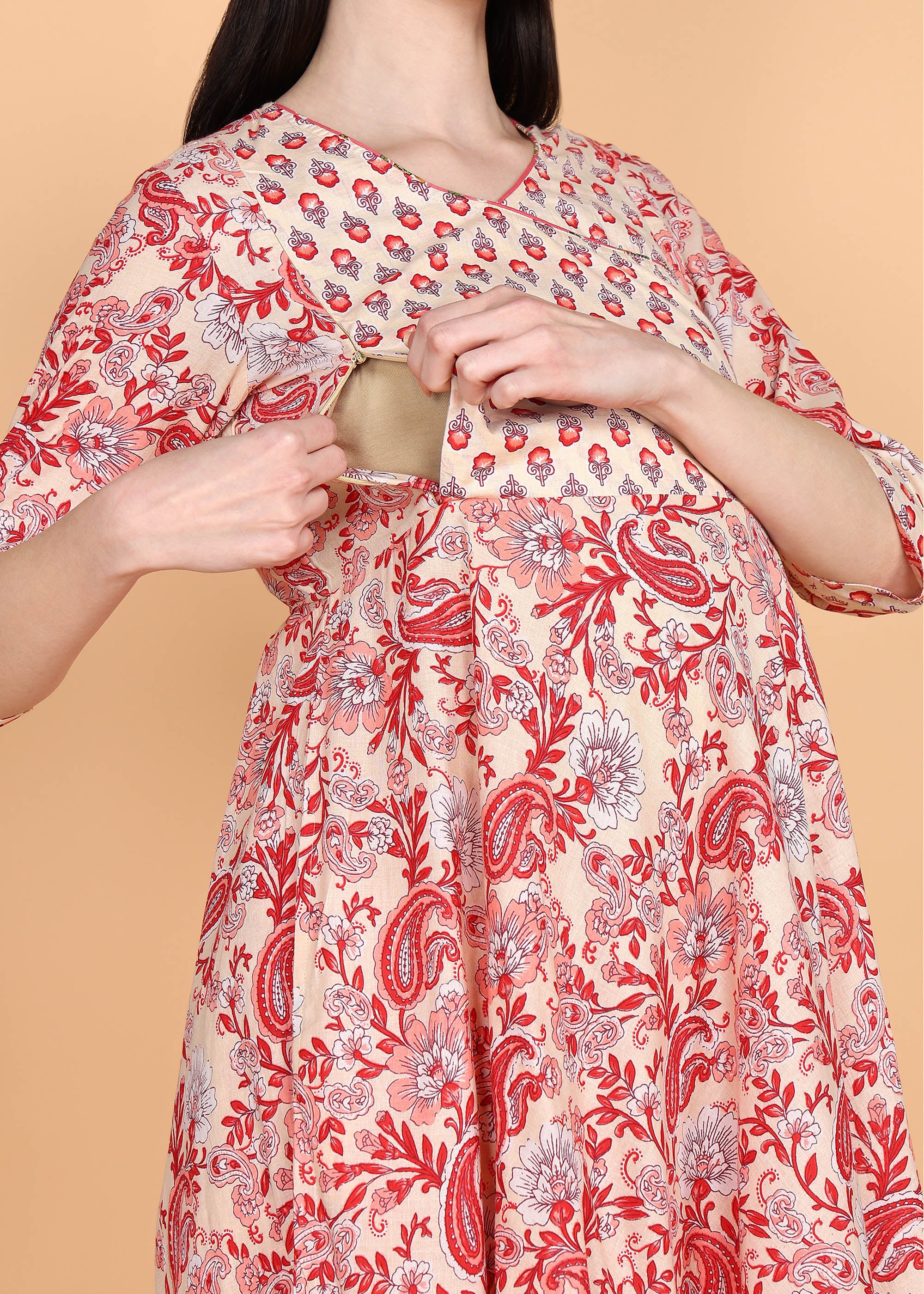 Peach-Maternity-Feeding-KurtaSet-with-Dupatta