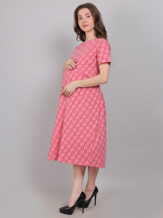 Pink-KnittedCotton-Maternity-Loungewear-Dress