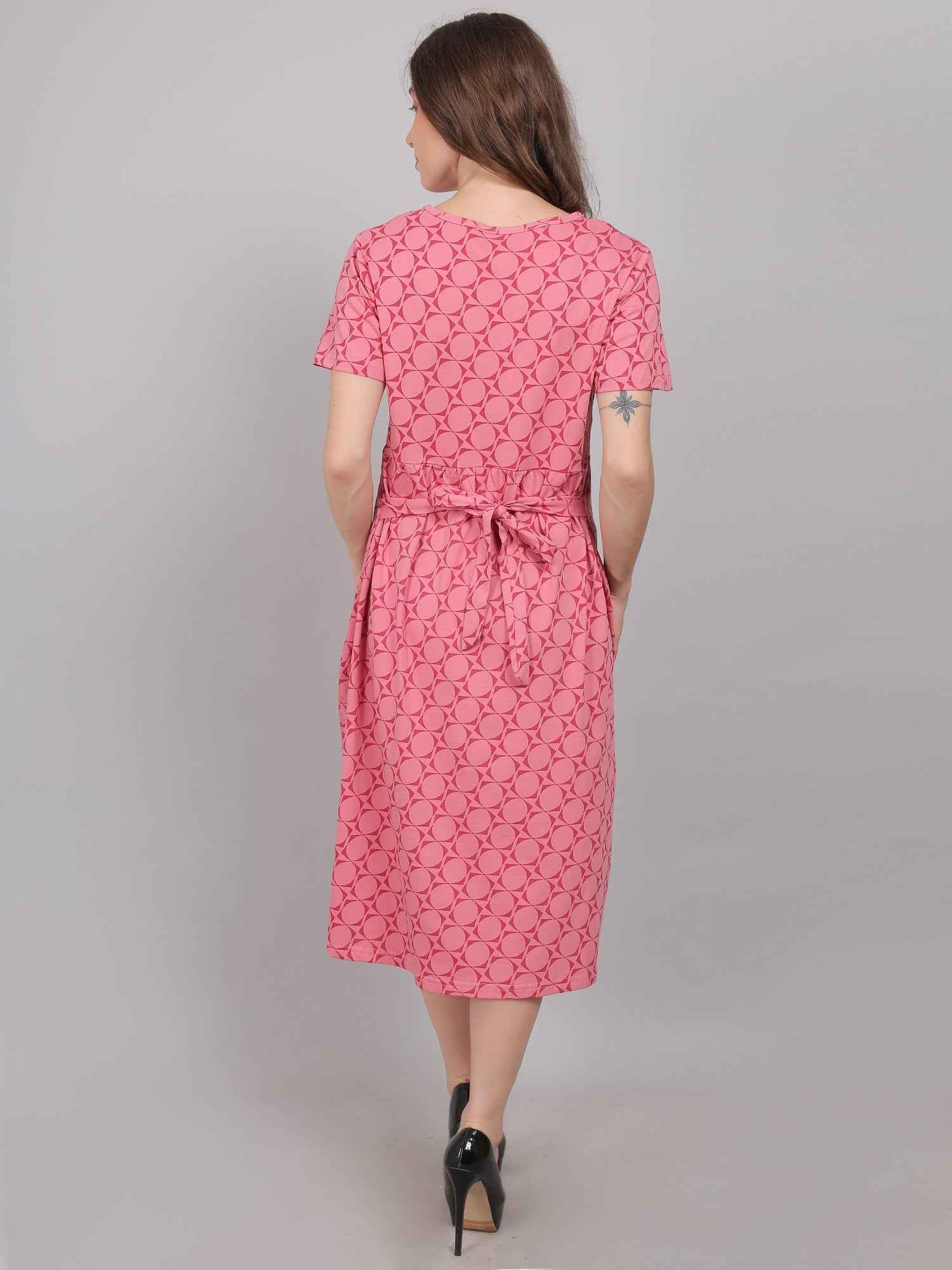 Pink Knitted Cotton Maternity Loungewear Dress