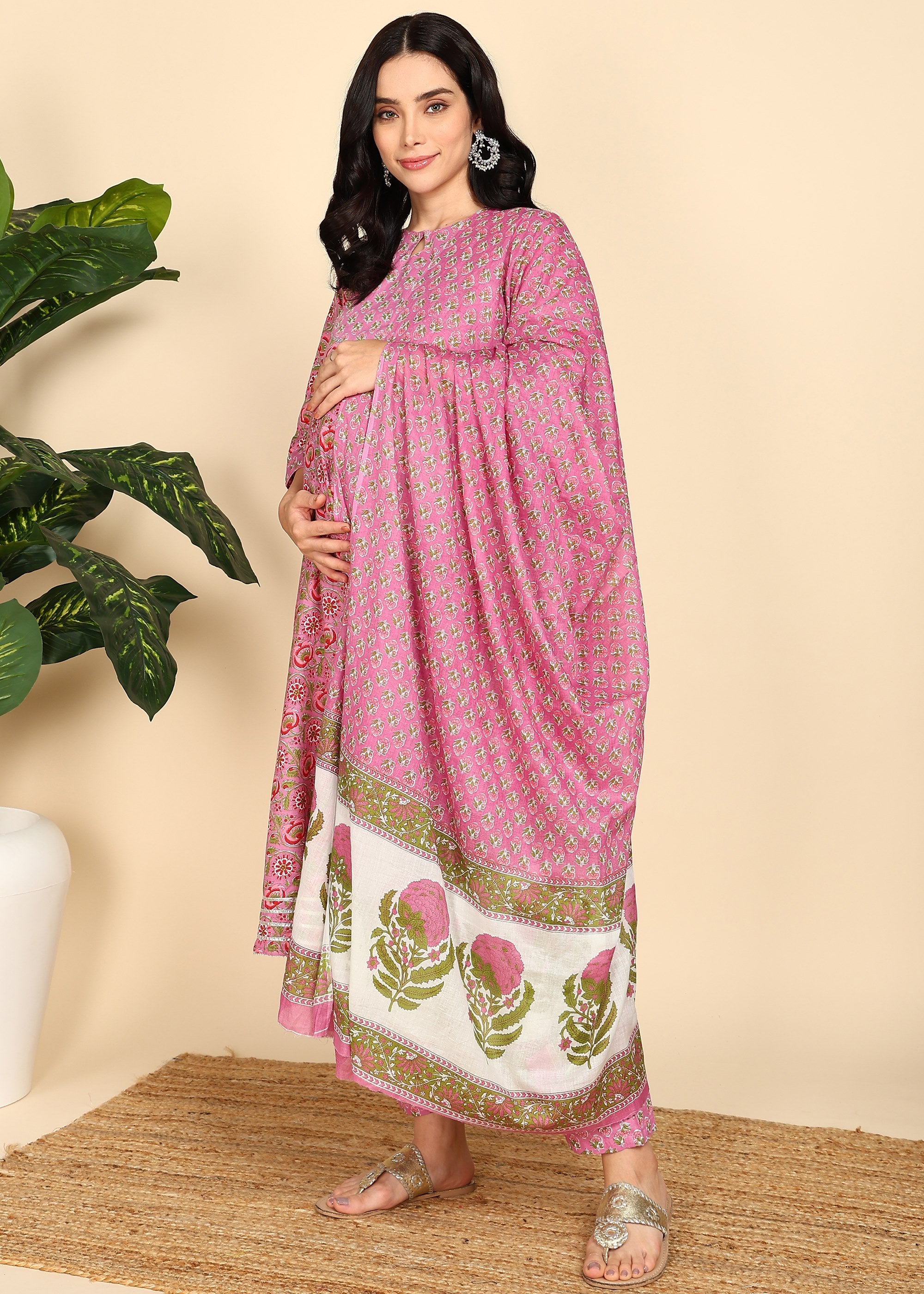 Pink-Maternity-Feeding-KurtaSet-Dupatta