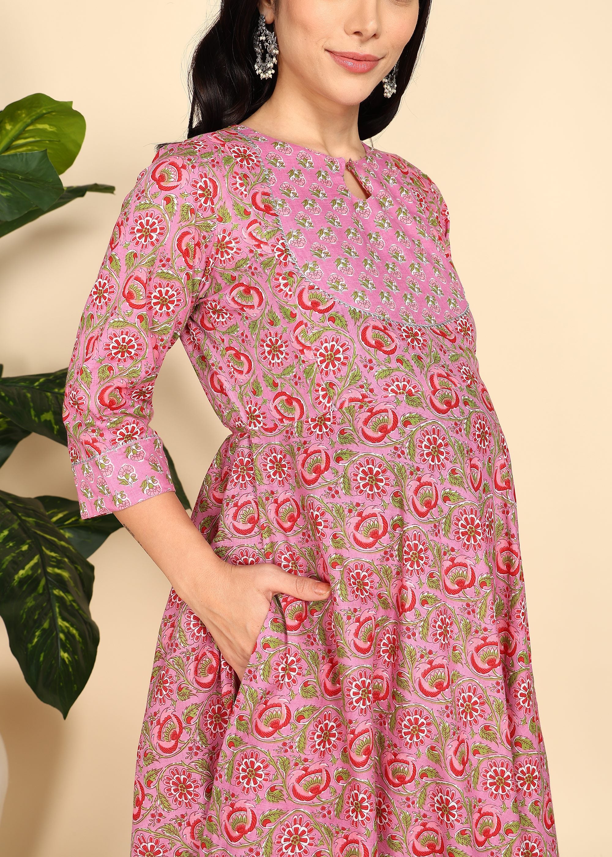 Pink-Maternity-Feeding-KurtaSet-Dupatta