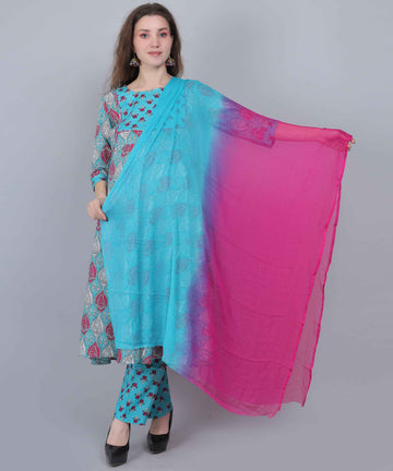 Pure Cotton Aqua Maternity and Feeding Kurta Set With Dupatta