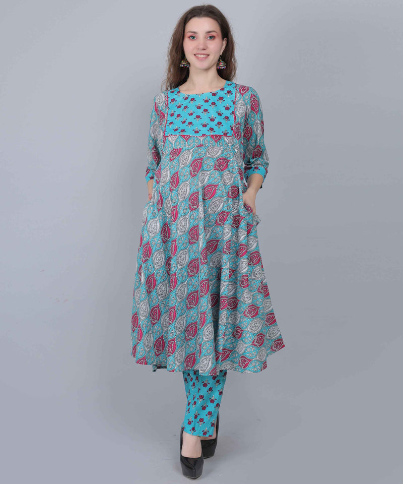 Pure Cotton Aqua Maternity and Feeding Kurta Set With Dupatta