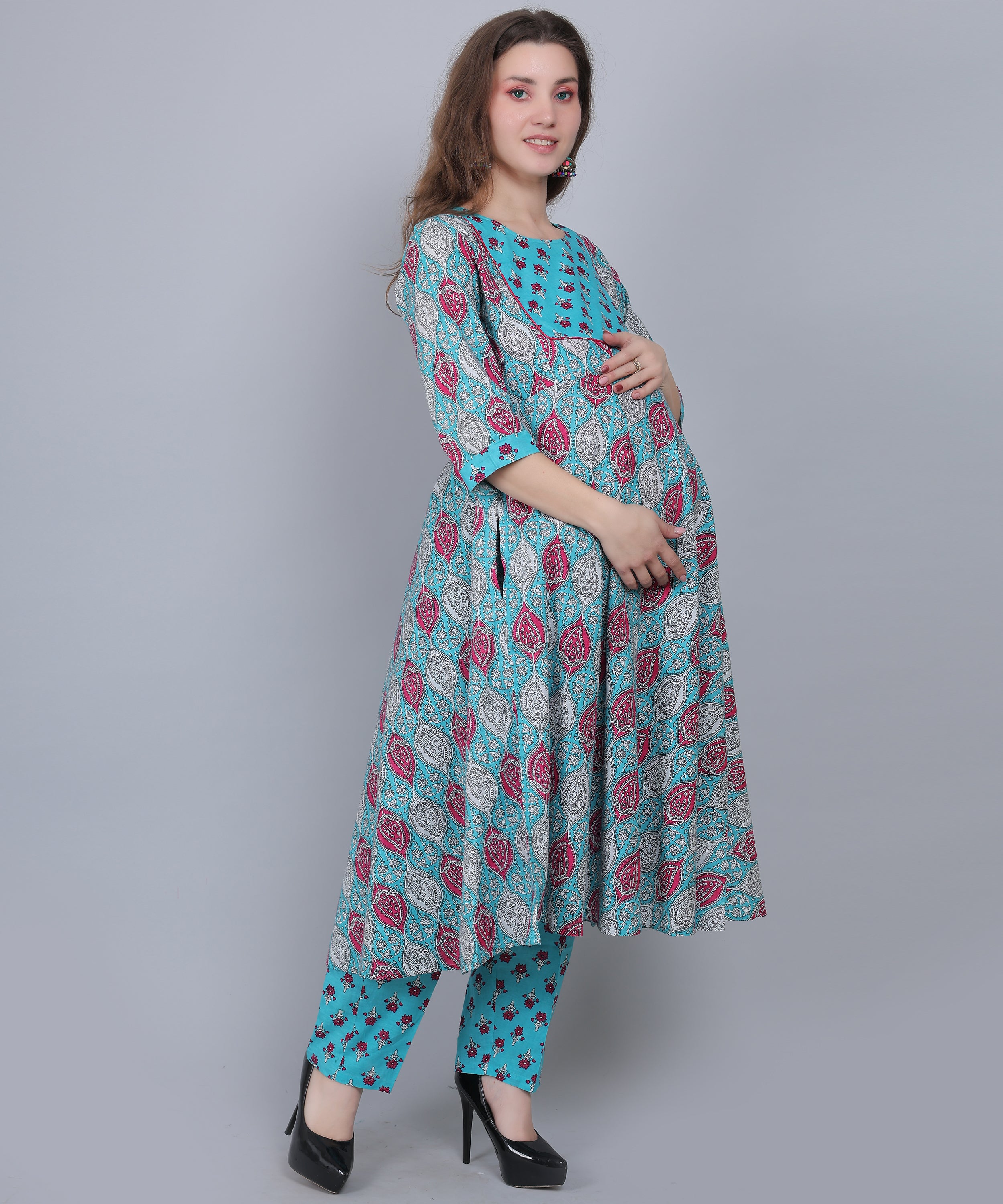 PureCotton-Aqua-Maternity-Feeding-KurtaSet-Dupatta