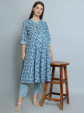 Pure Cotton Indigo Maternity and Feeding Kurta Set