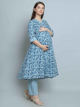 Pure Cotton Indigo Maternity and Feeding Kurta Set