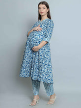 Pure Cotton Indigo Maternity and Feeding Kurta Set