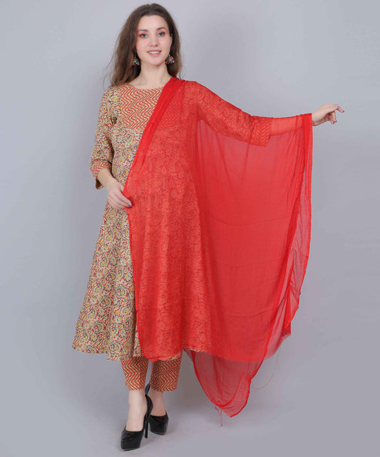 Pure Cotton Red Maternity and Feeding Kurta Set With Dupatta