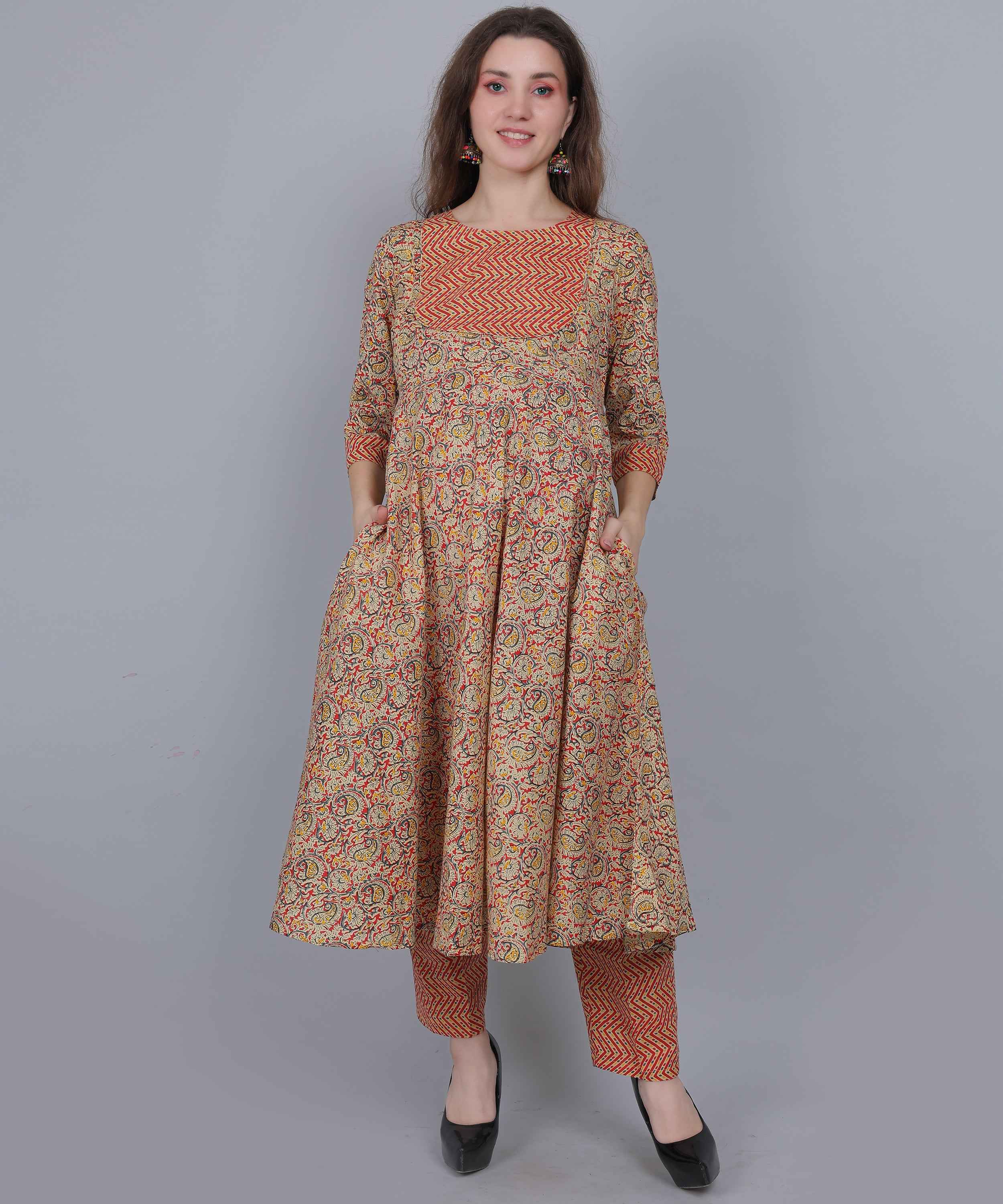 Pure Cotton Red Maternity and Feeding Kurta Set With Dupatta