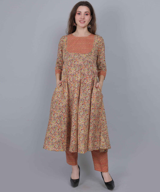 Pure Cotton Red Maternity and Feeding Kurta Set With Dupatta