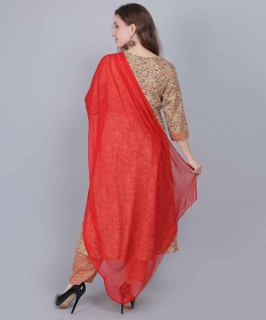 Pure Cotton Red Maternity and Feeding Kurta Set With Dupatta