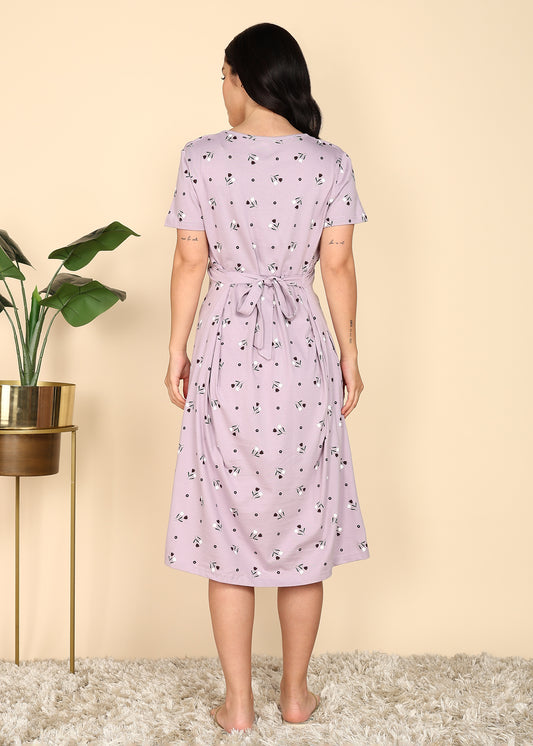 Purple-KnittedCotton-Maternity-Loungewear-Dress