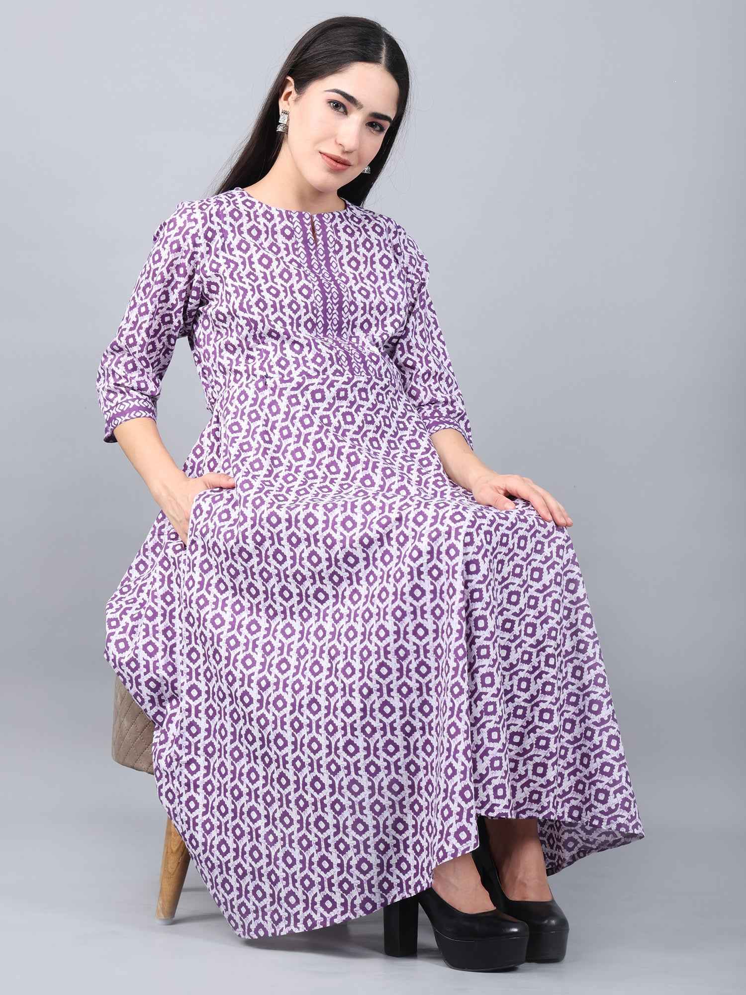 Purple Pure Cotton Maternity and Feeding Kurta Set