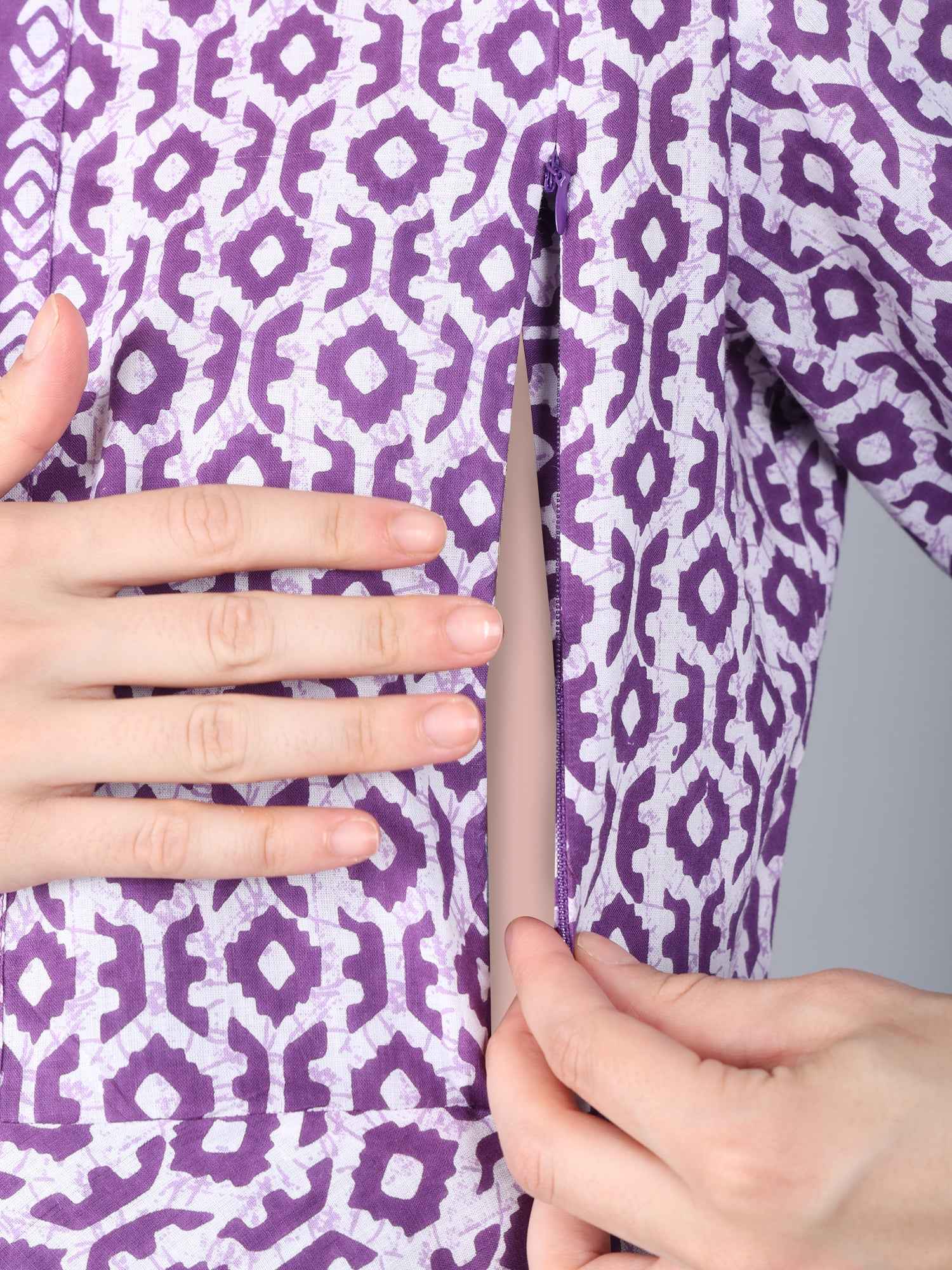 Purple Pure Cotton Maternity and Feeding Kurta Set