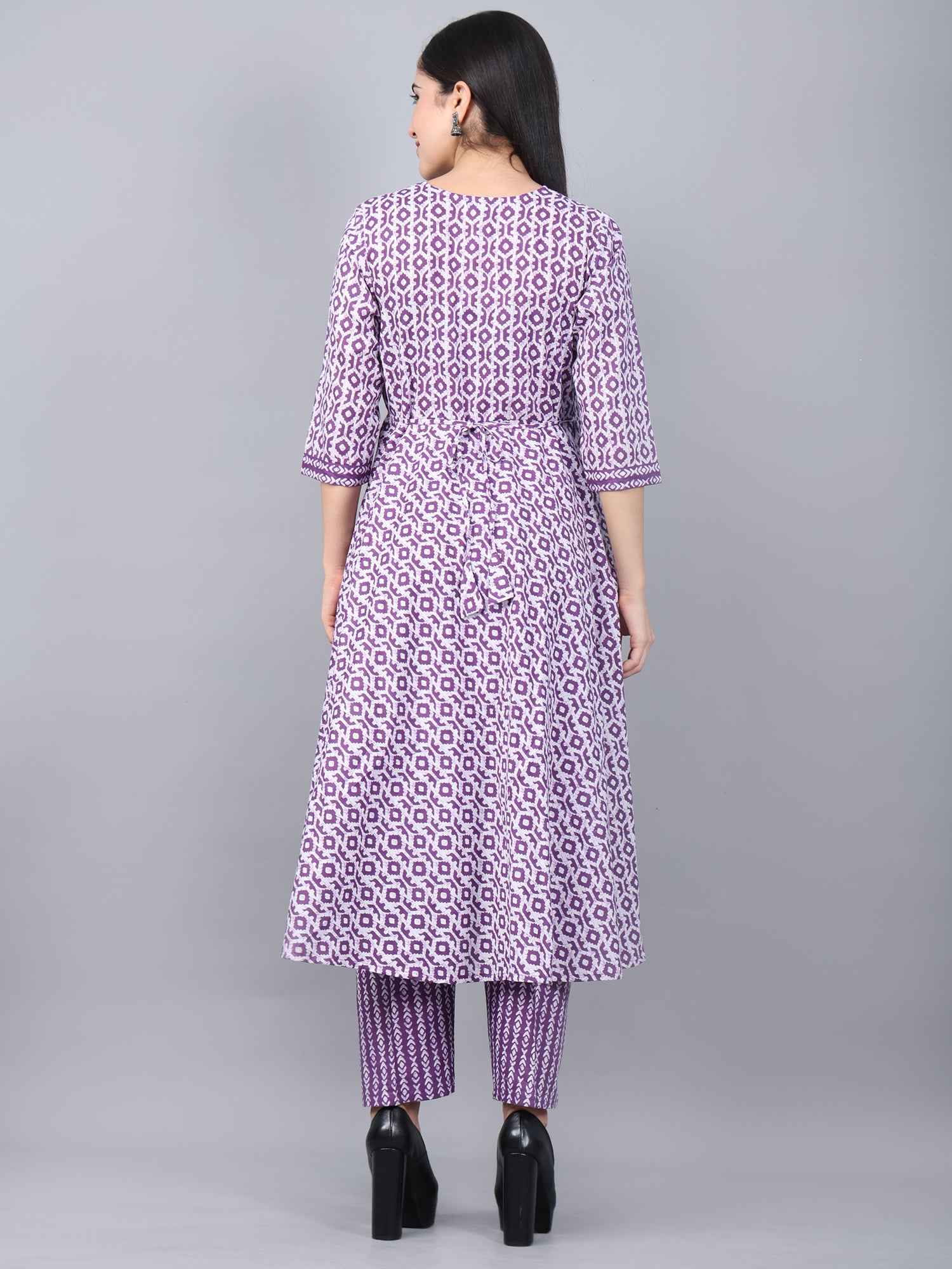 Purple Pure Cotton Maternity and Feeding Kurta Set