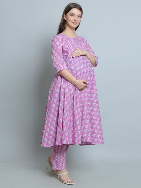 Purple-PureCotton-Maternity-Feeding-KurtaSet-Dupatta