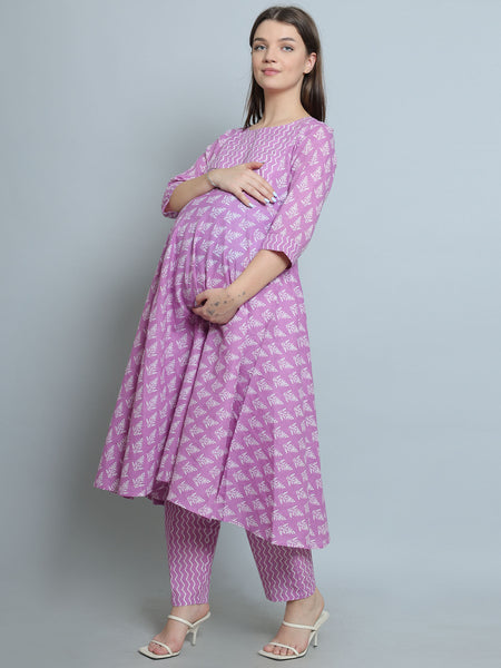 Purple-PureCotton-Maternity-Feeding-KurtaSet-Dupatta