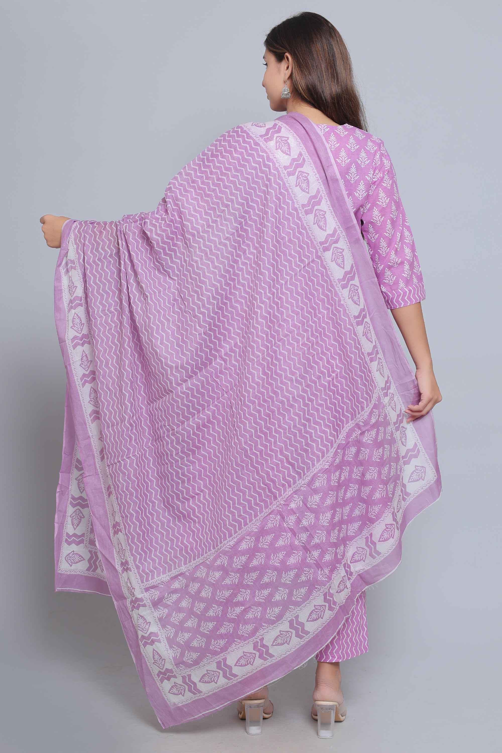 Purple Pure Cotton Maternity and Feeding Kurta Set With Dupatta