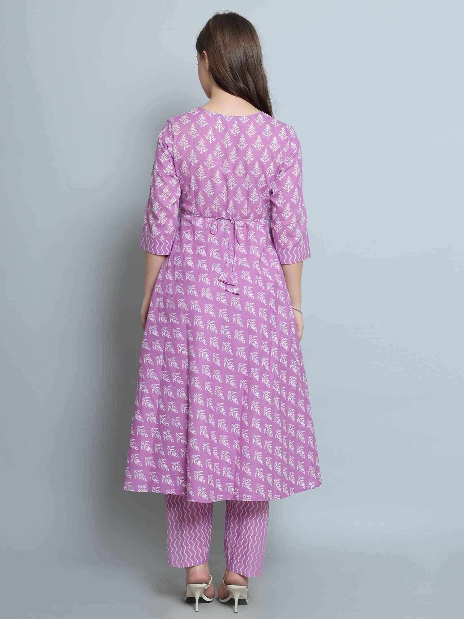 Purple Pure Cotton Maternity and Feeding Kurta Set With Dupatta