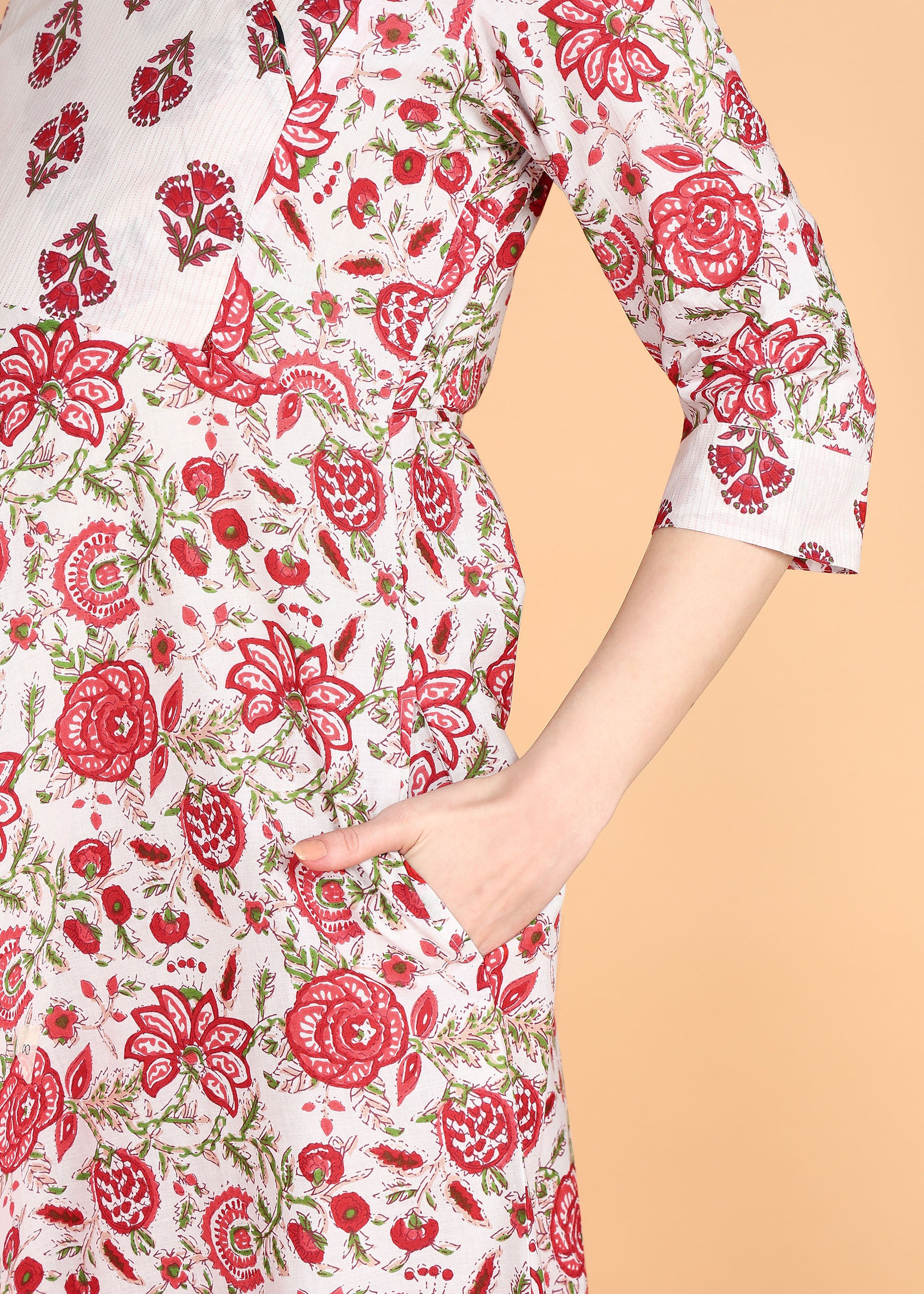 Red-Floral-Maternity-Feeding-KurtaSet-Dupatta