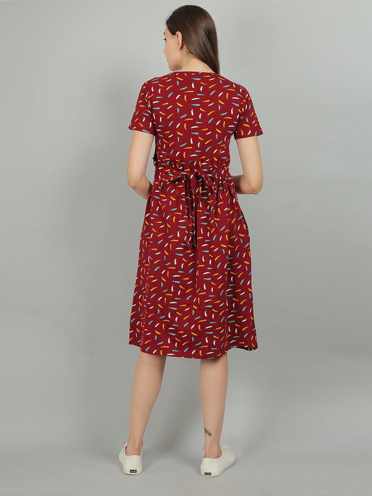 Red-KnittedCotton-Maternity-Loungewear-Dress