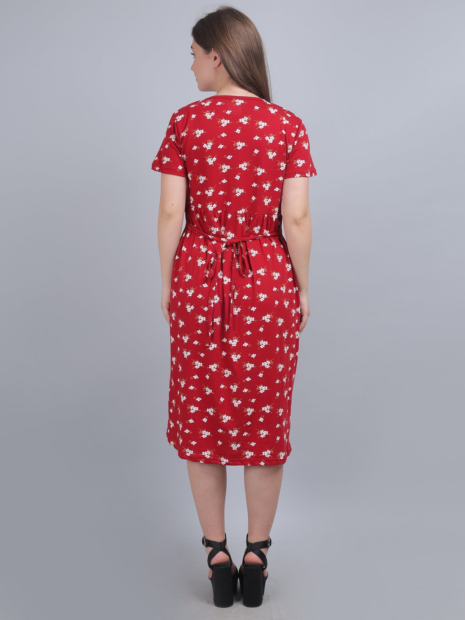 Red-Printed-KnittedCotton-Maternity-Loungewear-Dress