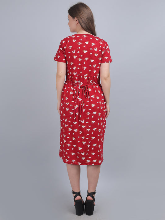 Red-Printed-KnittedCotton-Maternity-Loungewear-Dress