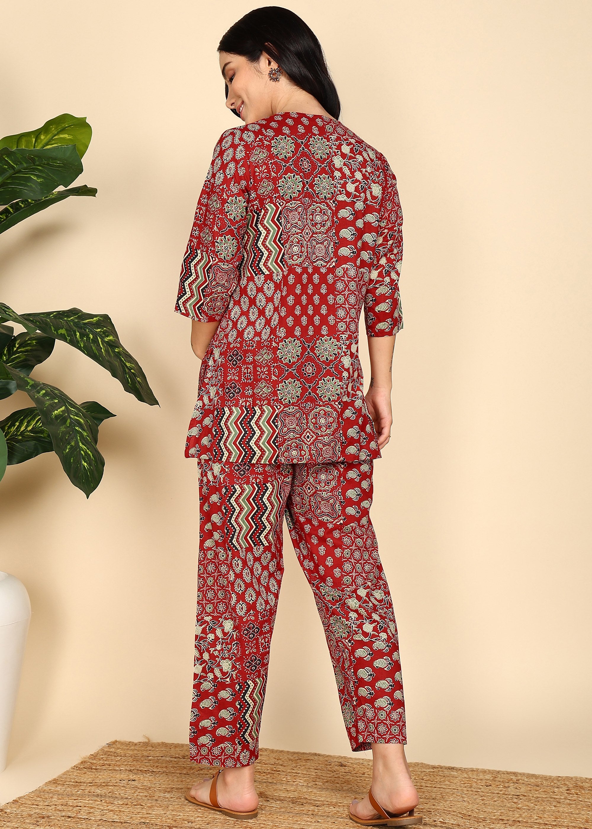 Red-Printed-PureCotton-Maternity-Feeding-Co-ord-Set