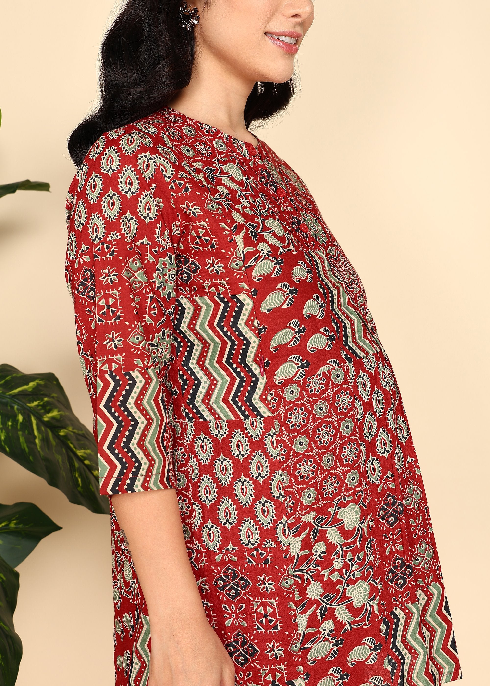 Red-Printed-PureCotton-Maternity-Feeding-Co-ord-Set