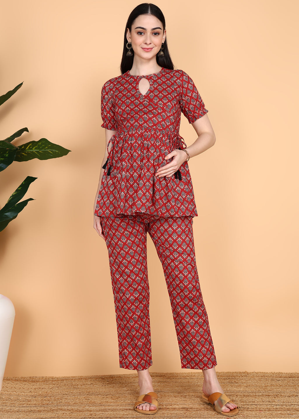 Red-PureCotton-Maternity-Feeding-Co-ord-Set