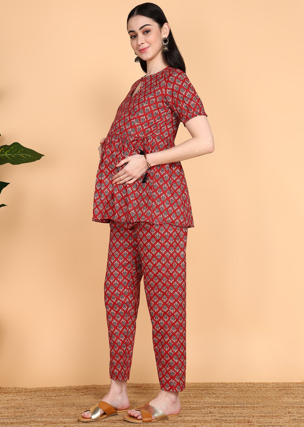 Red-PureCotton-Maternity-Feeding-Co-ord-Set