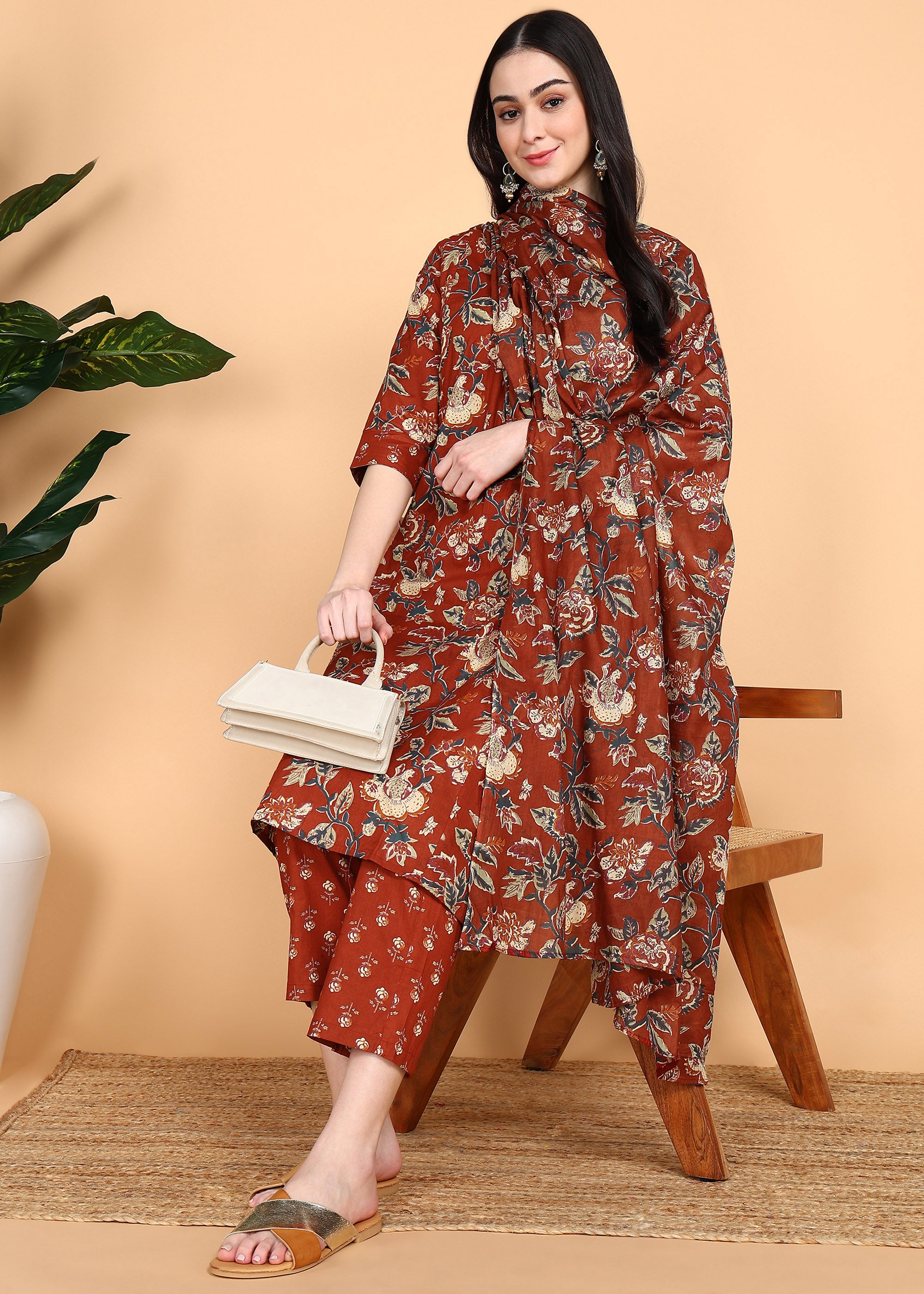 Red-PureCotton-Straight-Feeding-KurtaSet-with-Dupatta