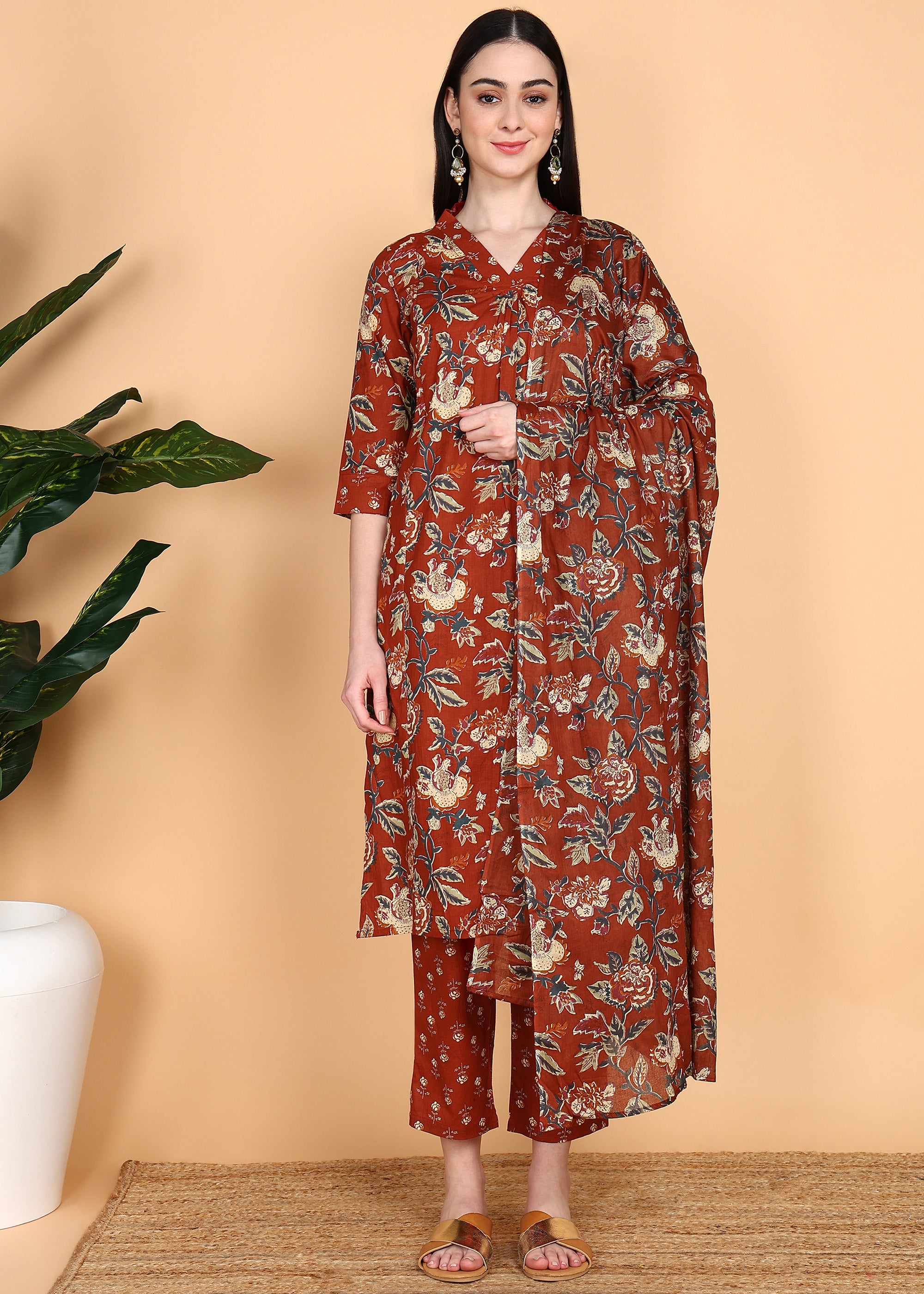 Red-PureCotton-Straight-Feeding-KurtaSet-with-Dupatta