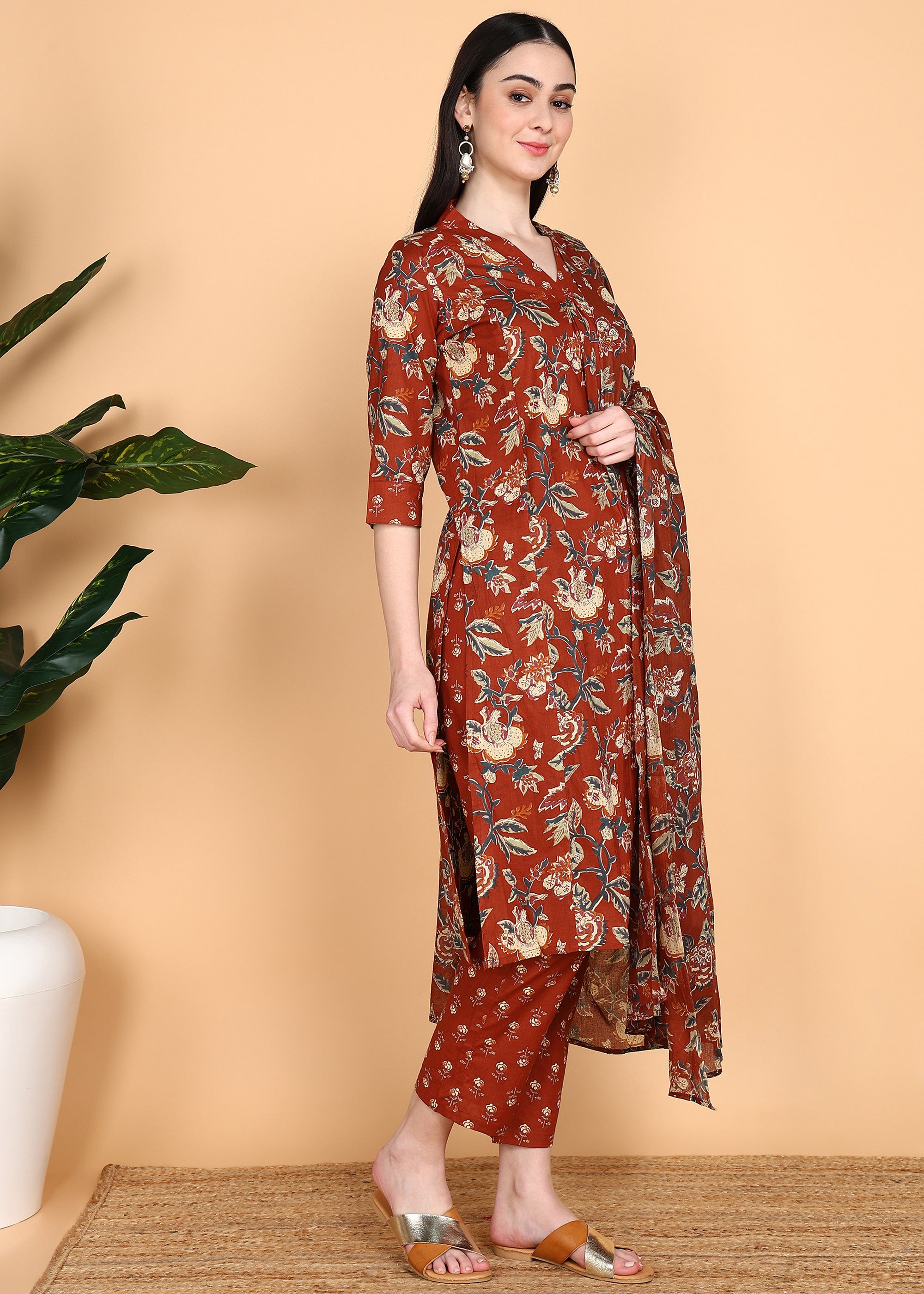 Red-PureCotton-Straight-Feeding-KurtaSet-with-Dupatta