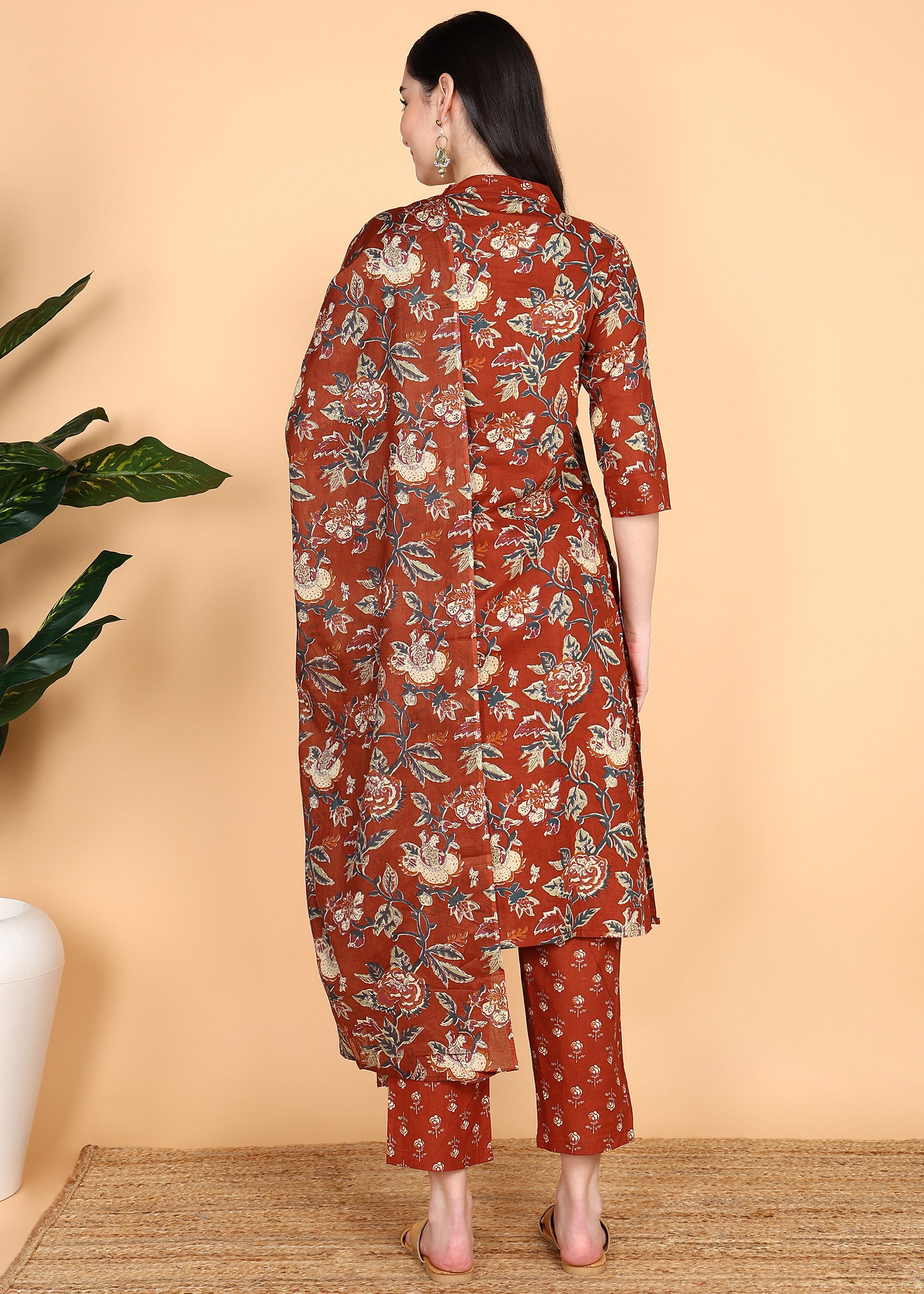 Red-PureCotton-Straight-Feeding-KurtaSet-with-Dupatta