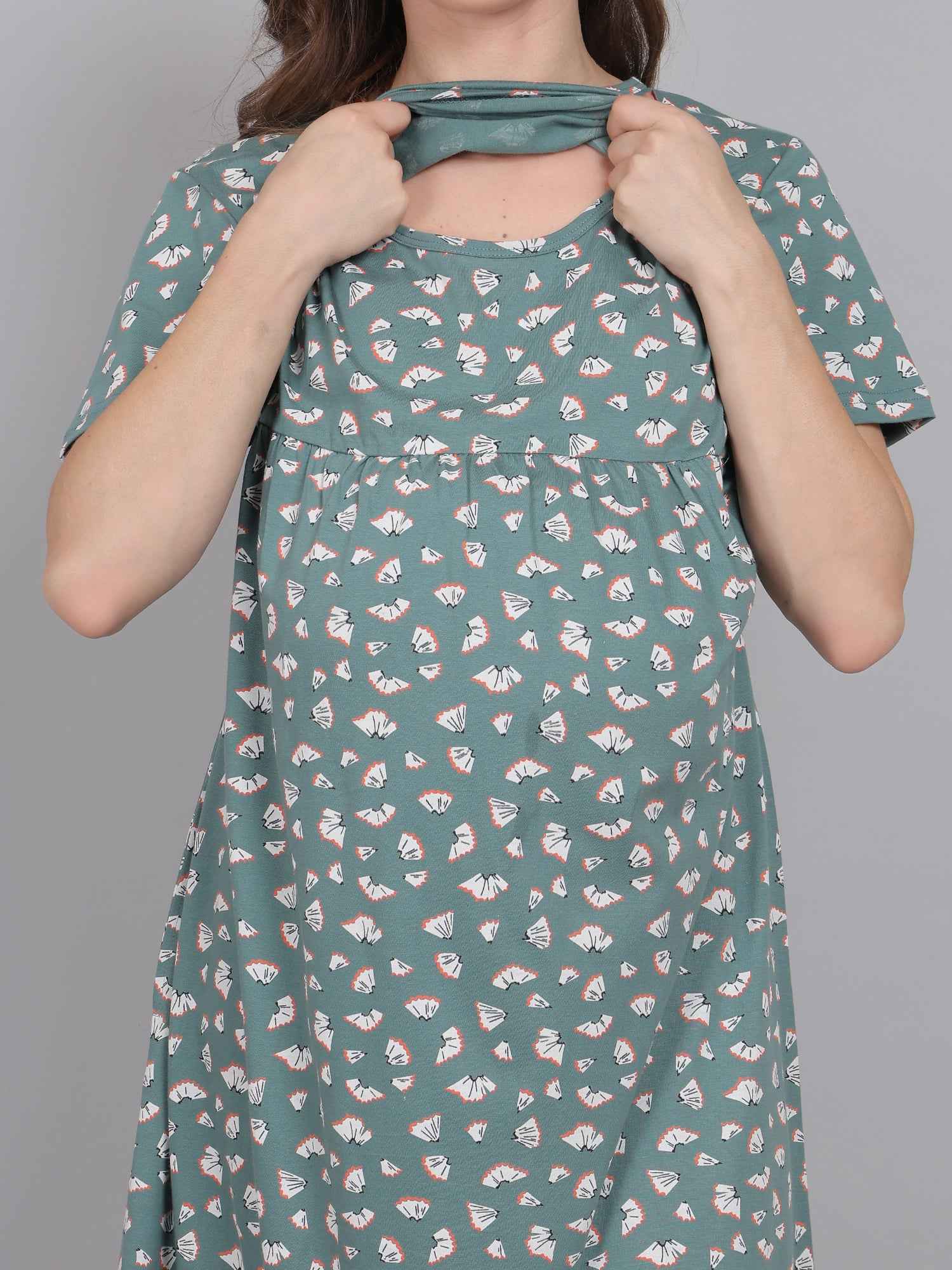Sea Green Knitted Cotton Maternity Loungewear Dress