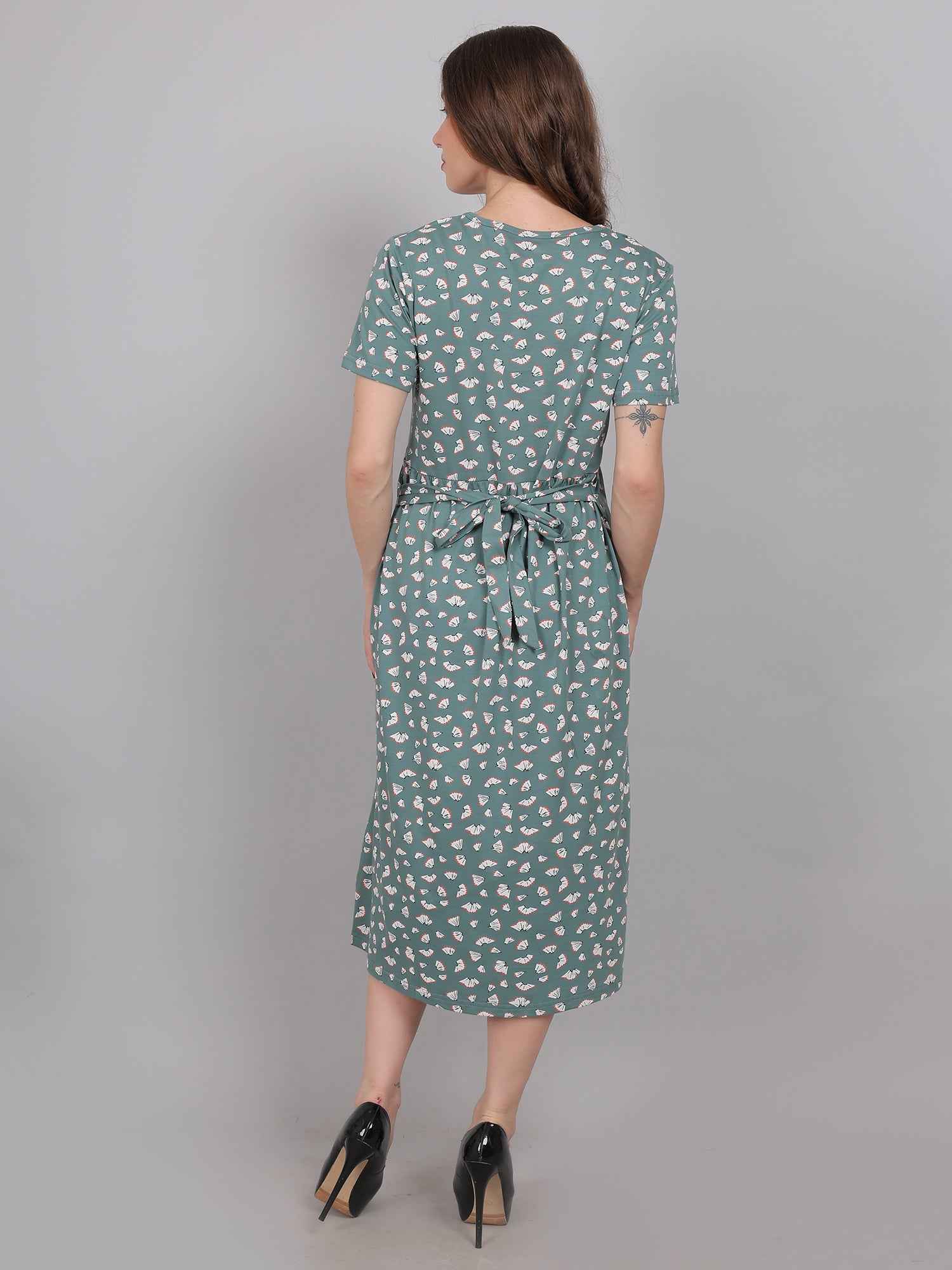 Sea Green Knitted Cotton Maternity Loungewear Dress