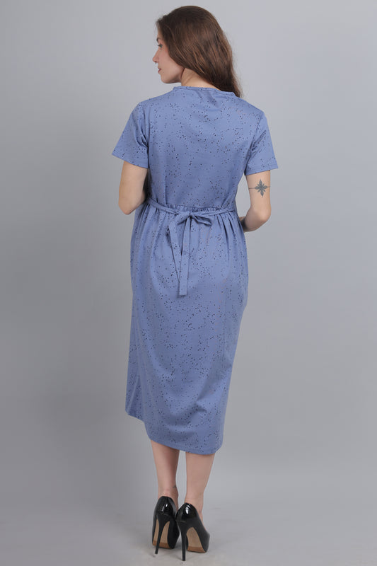 SlateBlue-Knitted-Cotton-Maternity-Loungewear-Dress