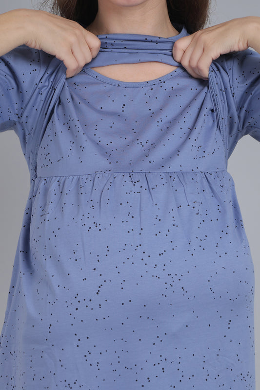 SlateBlue-Knitted-Cotton-Maternity-Loungewear-Dress
