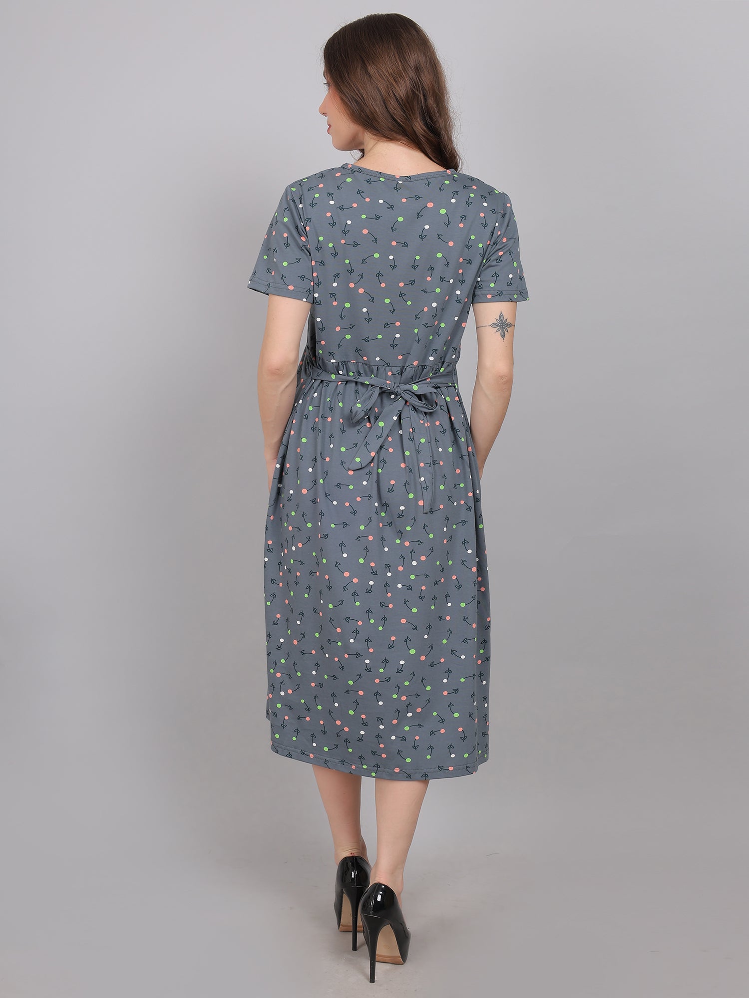 SmokeGrey-KnittedCotton-Maternity-Loungewear-Dress
