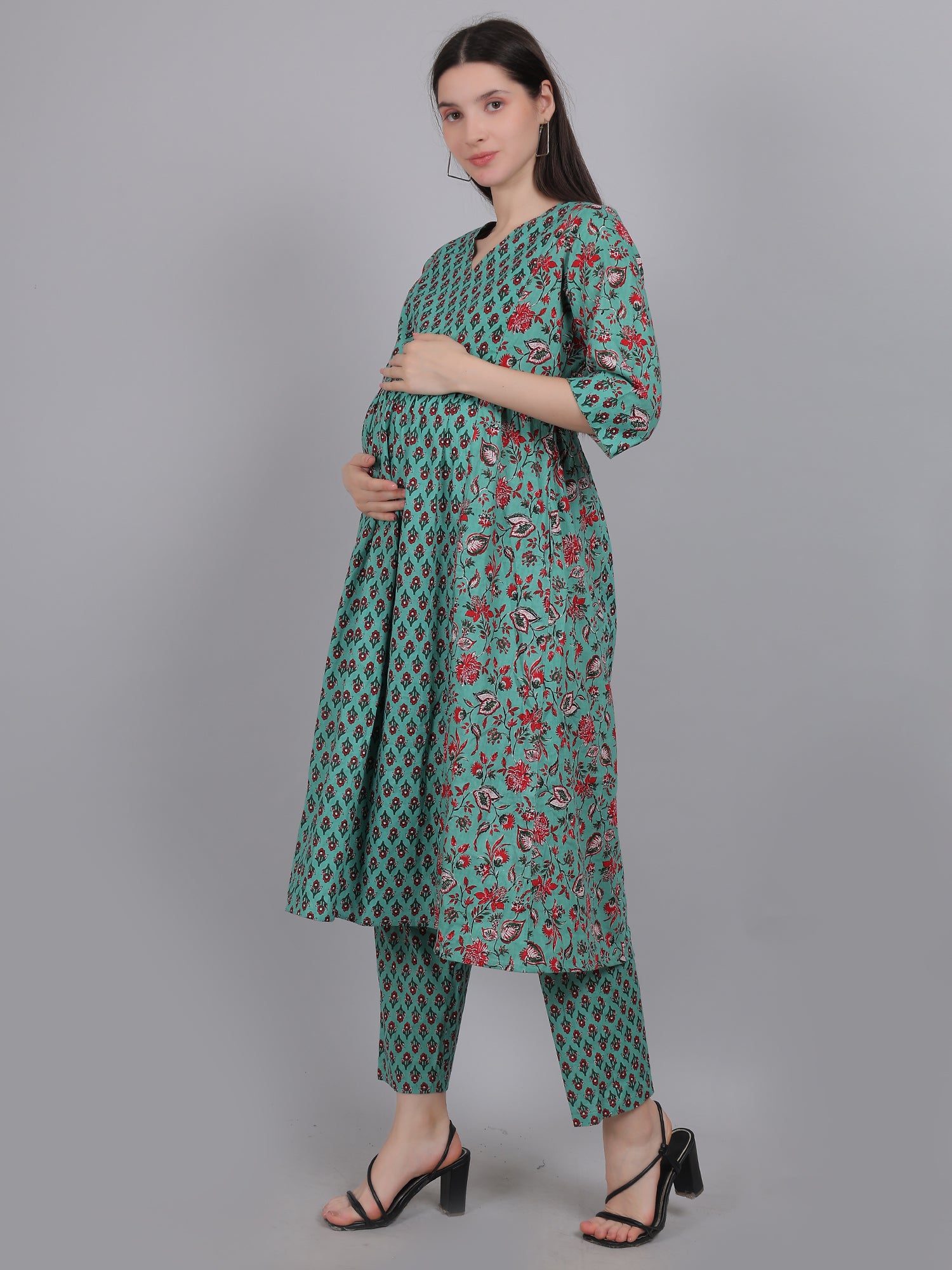 Teal-PureCotton-Maternity-Feeding-KurtaSet