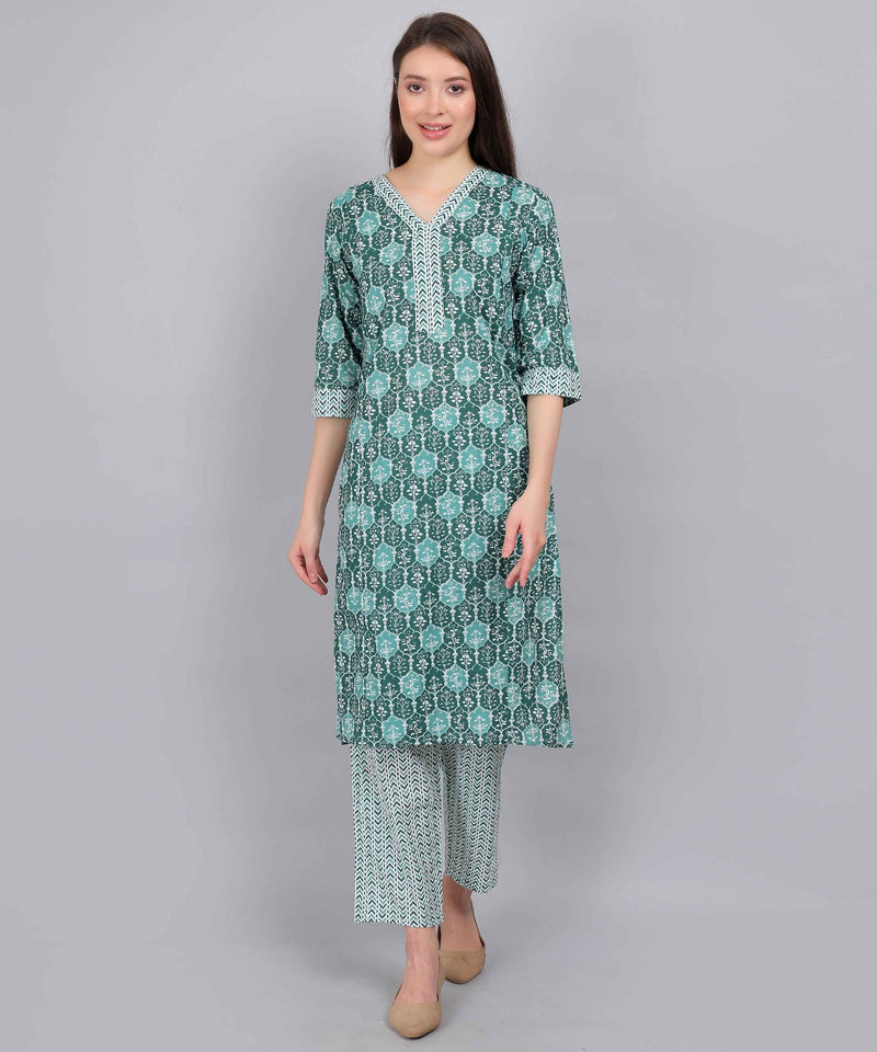 Teal Pure Cotton Straight Feeding Kurta Set