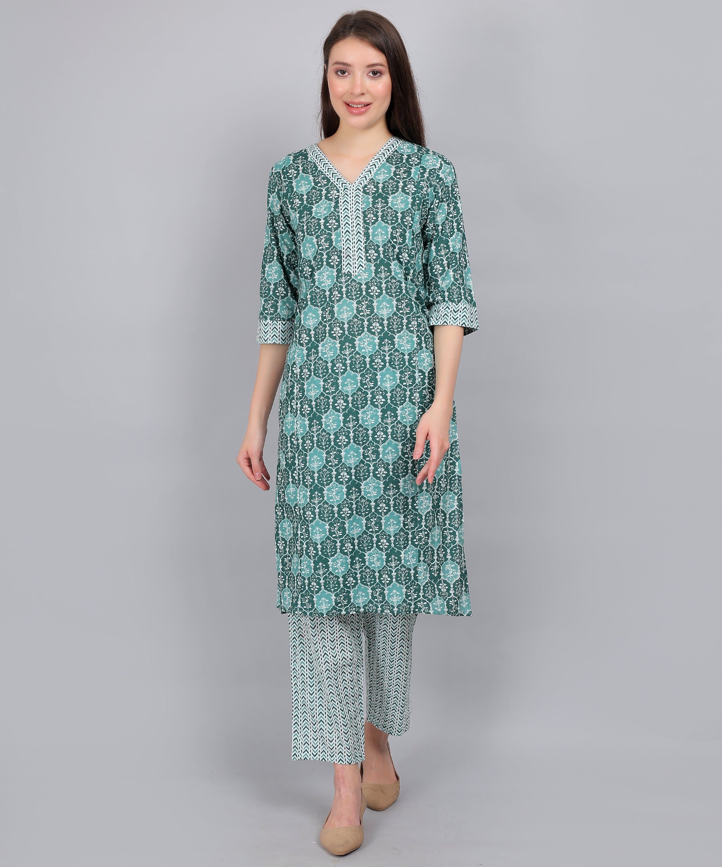 Teal-PureCotton-Straight-Feeding-KurtaSet