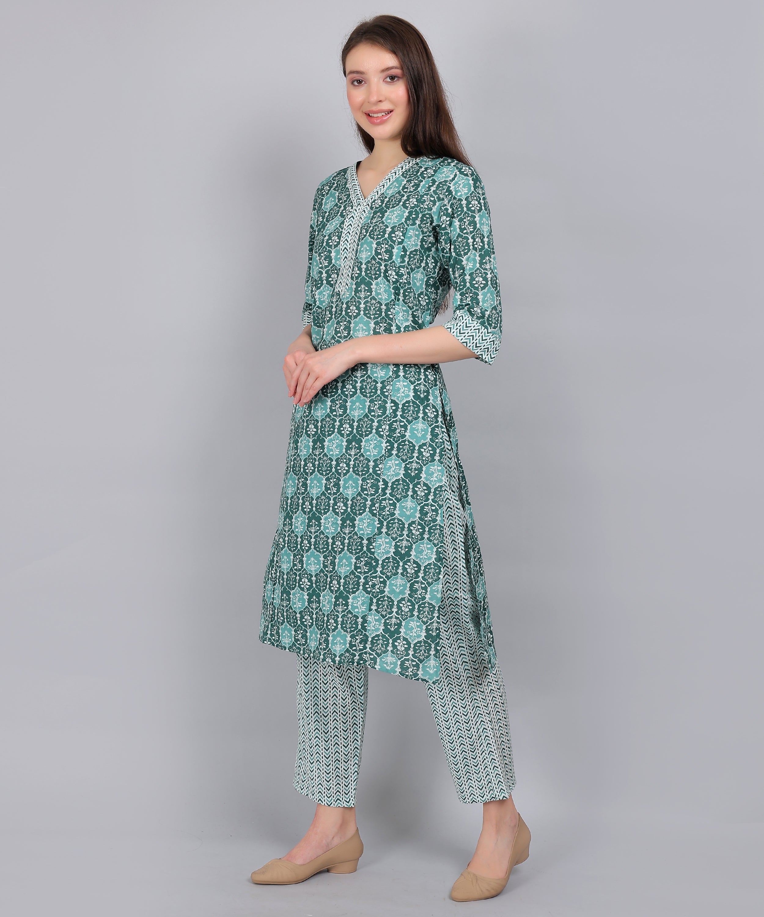 Teal-PureCotton-Straight-Feeding-KurtaSet