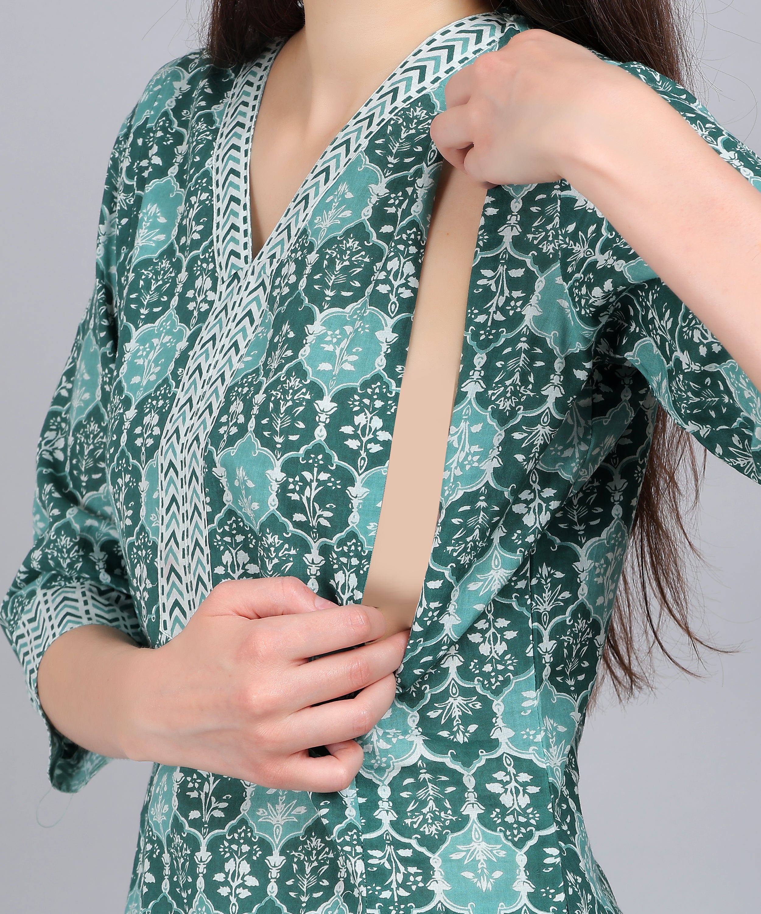 Teal-PureCotton-Straight-Feeding-KurtaSet