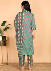Teal Pure Cotton Straight Feeding Kurta Set with Dupatta